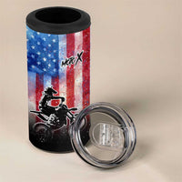 Personalized Motocross Rider 4 in 1 Can Cooler Tumbler with Distressed American Flag in Red White Blue Grunge Style - Wonder Print Shop