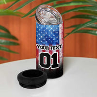 Personalized Motocross Rider 4 in 1 Can Cooler Tumbler with Distressed American Flag in Red White Blue Grunge Style - Wonder Print Shop