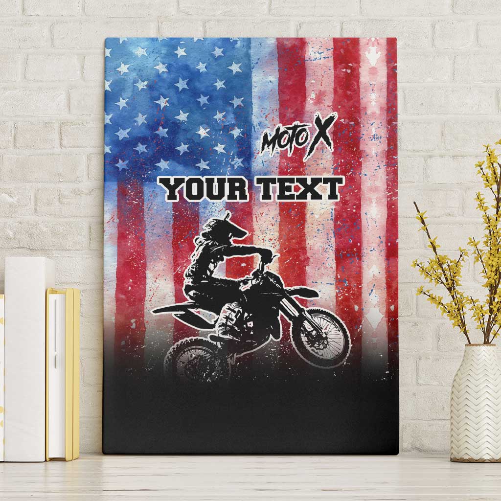 Personalized Motocross Rider Canvas Wall Art with Distressed American Flag in Red White Blue Grunge Style - Wonder Print Shop