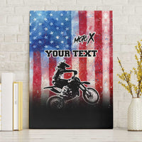 Personalized Motocross Rider Canvas Wall Art with Distressed American Flag in Red White Blue Grunge Style - Wonder Print Shop