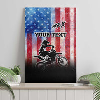 Personalized Motocross Rider Canvas Wall Art with Distressed American Flag in Red White Blue Grunge Style - Wonder Print Shop