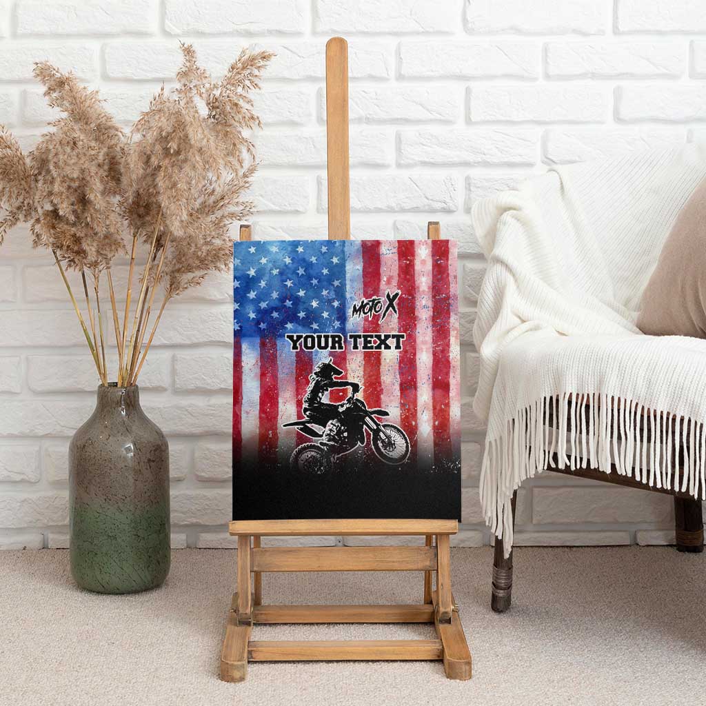 Personalized Motocross Rider Canvas Wall Art with Distressed American Flag in Red White Blue Grunge Style - Wonder Print Shop