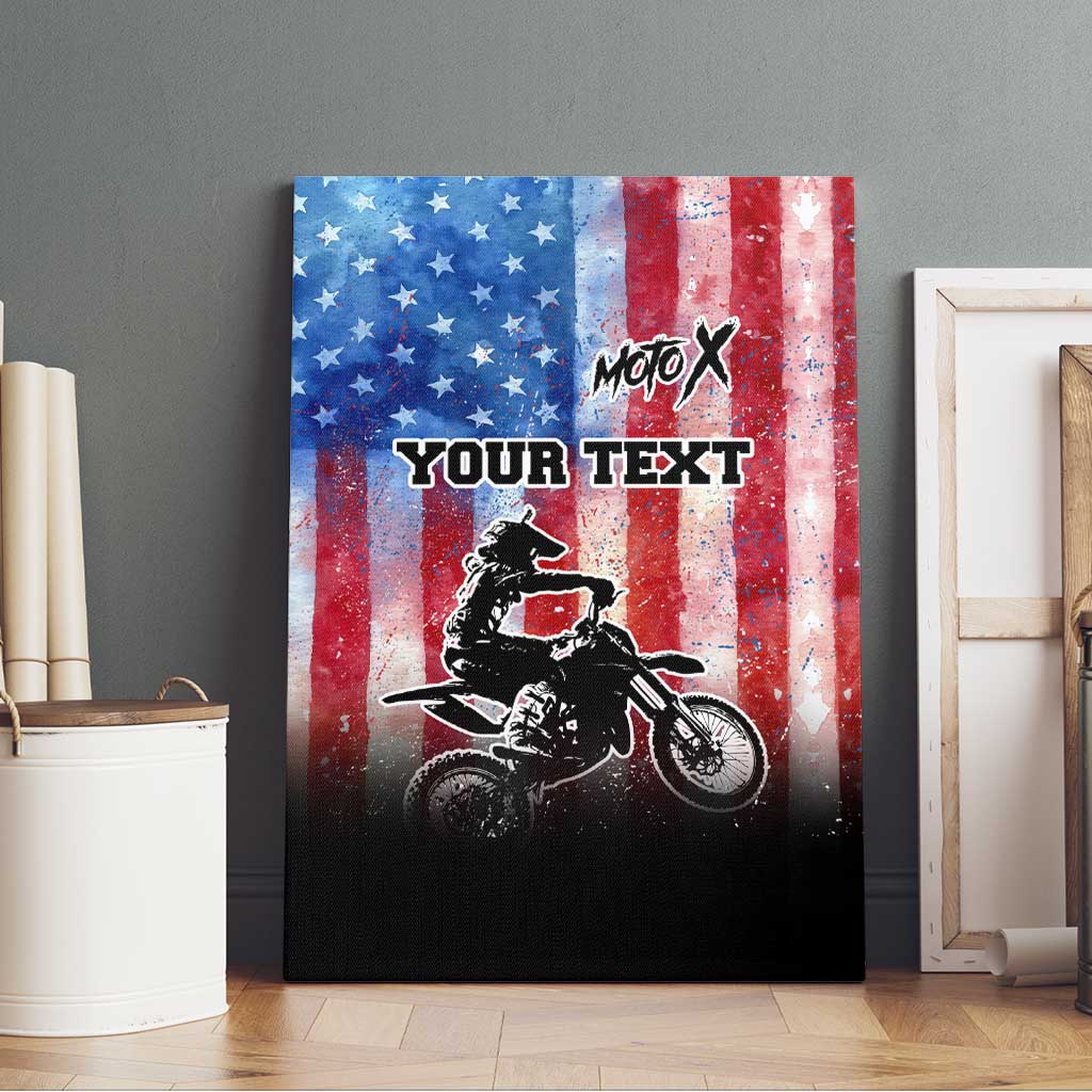 Personalized Motocross Rider Canvas Wall Art with Distressed American Flag in Red White Blue Grunge Style - Wonder Print Shop
