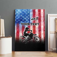 Personalized Motocross Rider Canvas Wall Art with Distressed American Flag in Red White Blue Grunge Style - Wonder Print Shop
