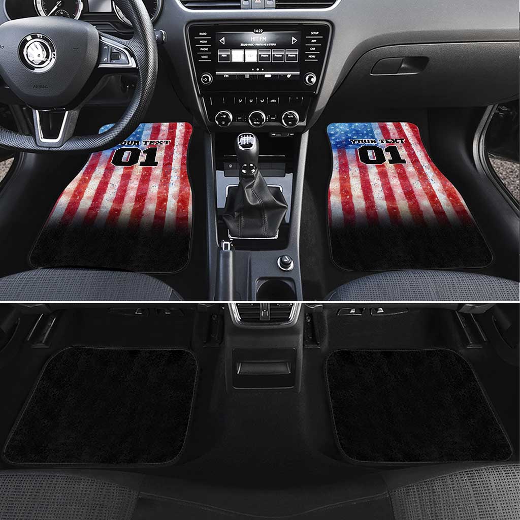 Personalized Motocross Rider Car Mats with Distressed American Flag in Red White Blue Grunge Style - Wonder Print Shop
