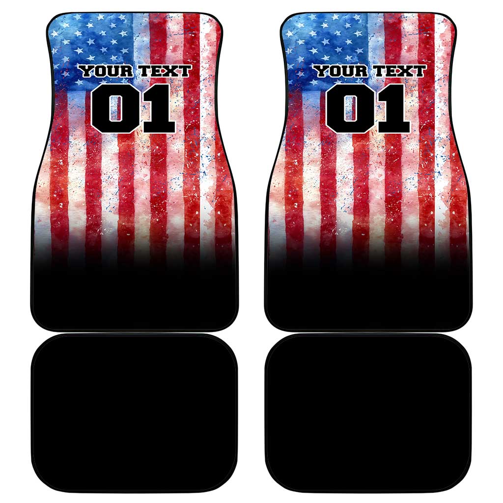 Personalized Motocross Rider Car Mats with Distressed American Flag in Red White Blue Grunge Style - Wonder Print Shop
