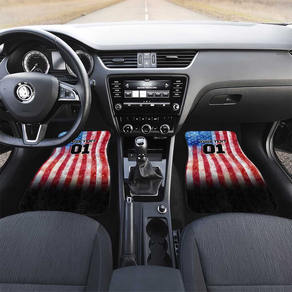 Personalized Motocross Rider Car Mats with Distressed American Flag in Red White Blue Grunge Style - Wonder Print Shop