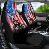 Personalized Motocross Rider Car Seat Cover with Distressed American Flag in Red White Blue Grunge Style - Wonder Print Shop