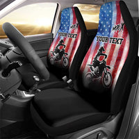 Personalized Motocross Rider Car Seat Cover with Distressed American Flag in Red White Blue Grunge Style - Wonder Print Shop
