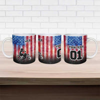 Personalized Motocross Rider Ceramic Mug with Distressed American Flag in Red White Blue Grunge Style - Wonder Print Shop
