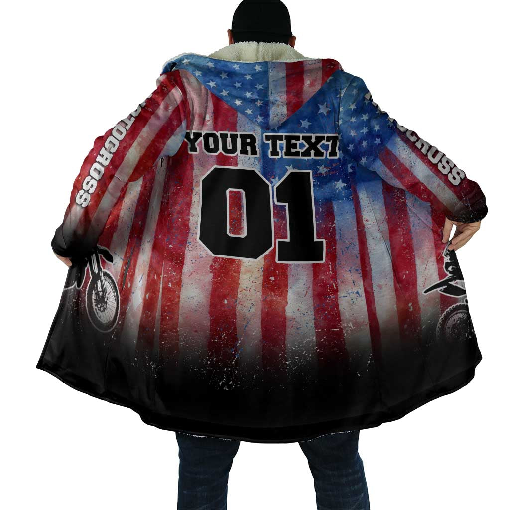 Personalized Motocross Rider Cloak with Distressed American Flag in Red White Blue Grunge Style - Wonder Print Shop