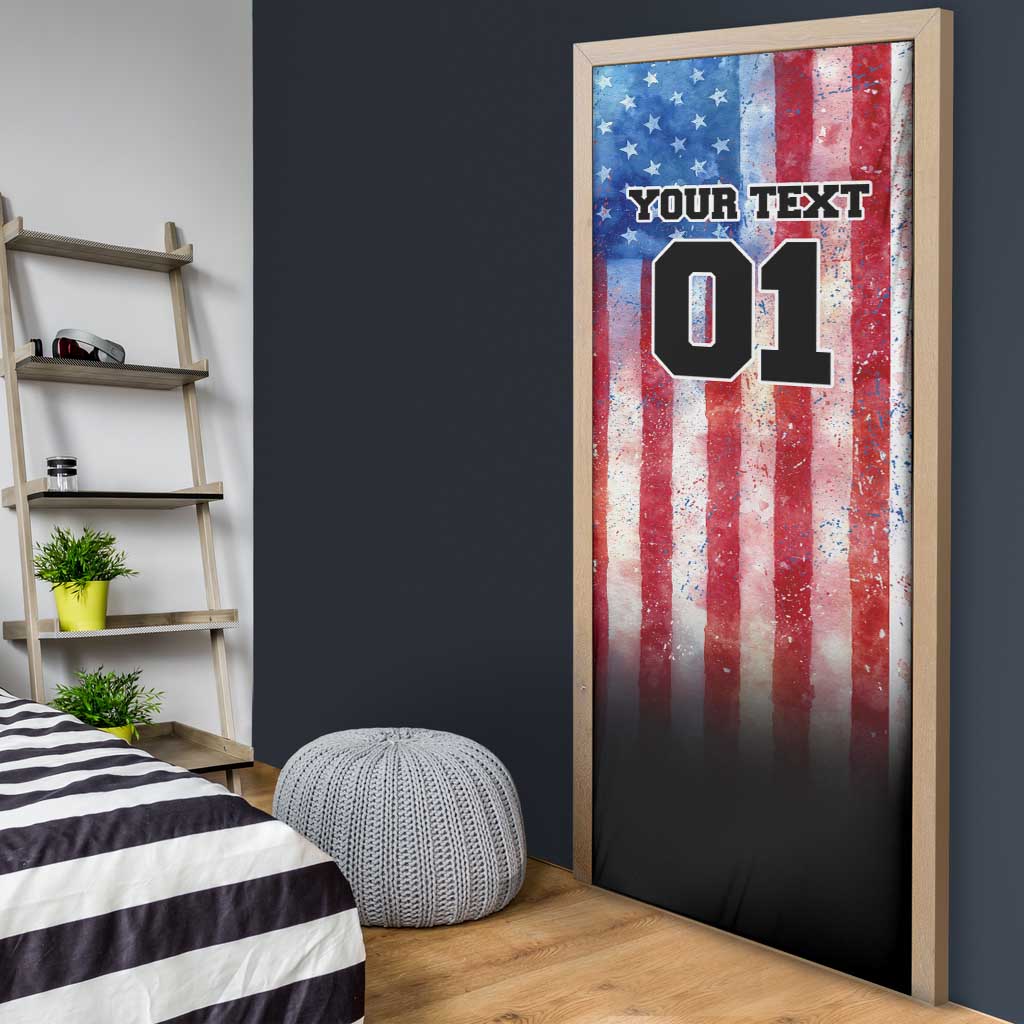 Personalized Motocross Rider Door Cover with Distressed American Flag in Red White Blue Grunge Style - Wonder Print Shop
