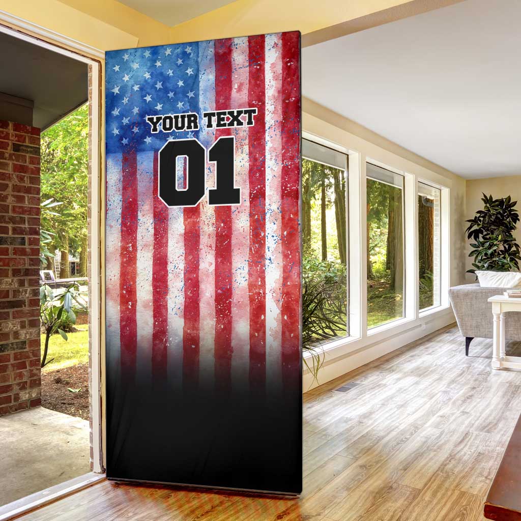 Personalized Motocross Rider Door Cover with Distressed American Flag in Red White Blue Grunge Style - Wonder Print Shop