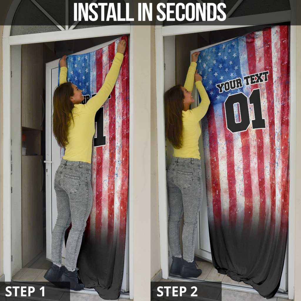 Personalized Motocross Rider Door Cover with Distressed American Flag in Red White Blue Grunge Style - Wonder Print Shop