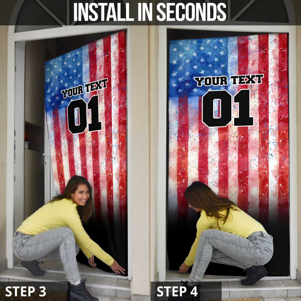 Personalized Motocross Rider Door Cover with Distressed American Flag in Red White Blue Grunge Style - Wonder Print Shop