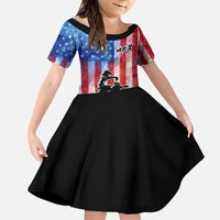 Personalized Motocross Rider Family Matching Long Sleeve Bodycon Dress and Hawaiian Shirt with Distressed American Flag in Red White Blue Grunge Style - Wonder Print Shop