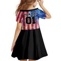 Personalized Motocross Rider Family Matching Long Sleeve Bodycon Dress and Hawaiian Shirt with Distressed American Flag in Red White Blue Grunge Style - Wonder Print Shop