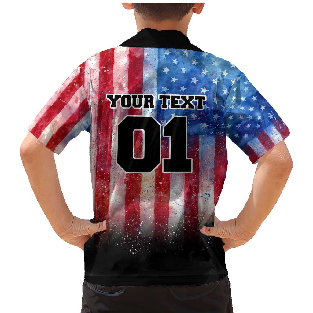 Personalized Motocross Rider Family Matching Mermaid Dress and Hawaiian Shirt with Distressed American Flag in Red White Blue Grunge Style - Wonder Print Shop