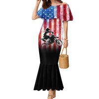 Personalized Motocross Rider Family Matching Mermaid Dress and Hawaiian Shirt with Distressed American Flag in Red White Blue Grunge Style - Wonder Print Shop