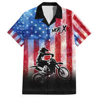 Personalized Motocross Rider Family Matching Off The Shoulder Long Sleeve Dress and Hawaiian Shirt with Distressed American Flag in Red White Blue Grunge Style - Wonder Print Shop