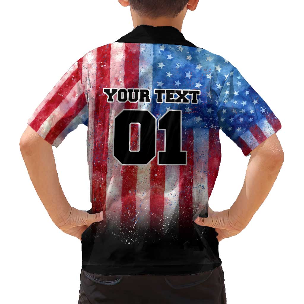 Personalized Motocross Rider Family Matching Off Shoulder Short Dress and Hawaiian Shirt with Distressed American Flag in Red White Blue Grunge Style - Wonder Print Shop