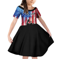 Personalized Motocross Rider Family Matching Off Shoulder Short Dress and Hawaiian Shirt with Distressed American Flag in Red White Blue Grunge Style - Wonder Print Shop