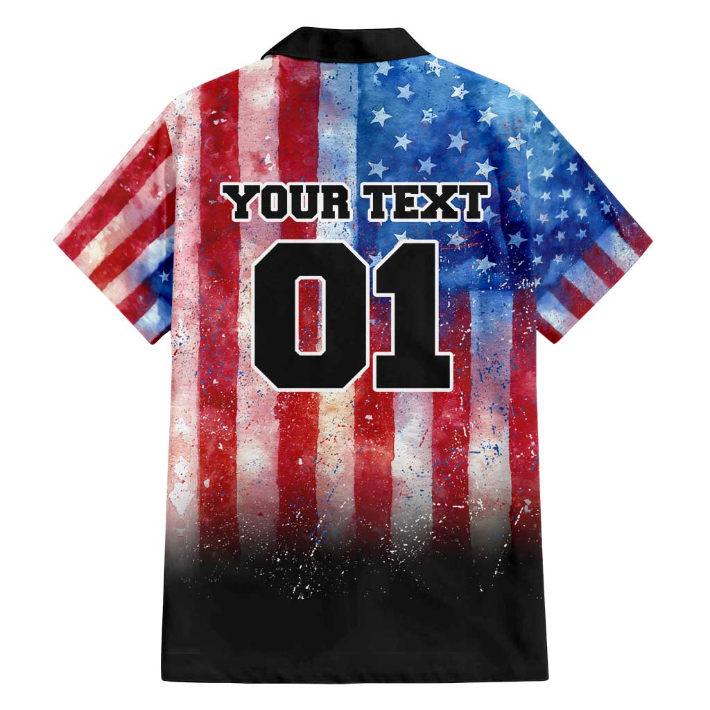 Personalized Motocross Rider Family Matching Off Shoulder Short Dress and Hawaiian Shirt with Distressed American Flag in Red White Blue Grunge Style - Wonder Print Shop