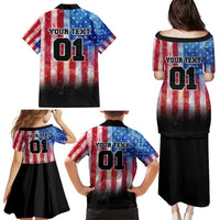 Personalized Motocross Rider Family Matching Puletasi and Hawaiian Shirt with Distressed American Flag in Red White Blue Grunge Style - Wonder Print Shop