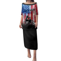 Personalized Motocross Rider Family Matching Puletasi and Hawaiian Shirt with Distressed American Flag in Red White Blue Grunge Style - Wonder Print Shop