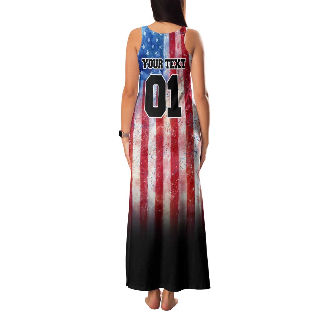 Personalized Motocross Rider Family Matching Tank Maxi Dress and Hawaiian Shirt with Distressed American Flag in Red White Blue Grunge Style - Wonder Print Shop