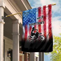 Personalized Motocross Rider Garden Flag with Distressed American Flag in Red White Blue Grunge Style - Wonder Print Shop