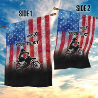 Personalized Motocross Rider Garden Flag with Distressed American Flag in Red White Blue Grunge Style - Wonder Print Shop
