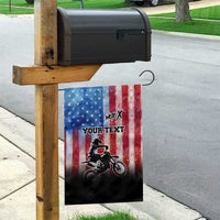 Personalized Motocross Rider Garden Flag with Distressed American Flag in Red White Blue Grunge Style - Wonder Print Shop