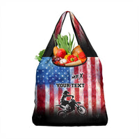 Personalized Motocross Rider Grocery Bag with Distressed American Flag in Red White Blue Grunge Style - Wonder Print Shop