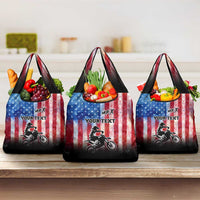 Personalized Motocross Rider Grocery Bag with Distressed American Flag in Red White Blue Grunge Style - Wonder Print Shop