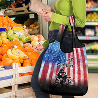 Personalized Motocross Rider Grocery Bag with Distressed American Flag in Red White Blue Grunge Style - Wonder Print Shop