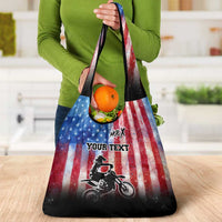 Personalized Motocross Rider Grocery Bag with Distressed American Flag in Red White Blue Grunge Style - Wonder Print Shop