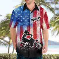 Personalized Motocross Rider Hawaiian Shirt with Distressed American Flag in Red White Blue Grunge Style - Wonder Print Shop