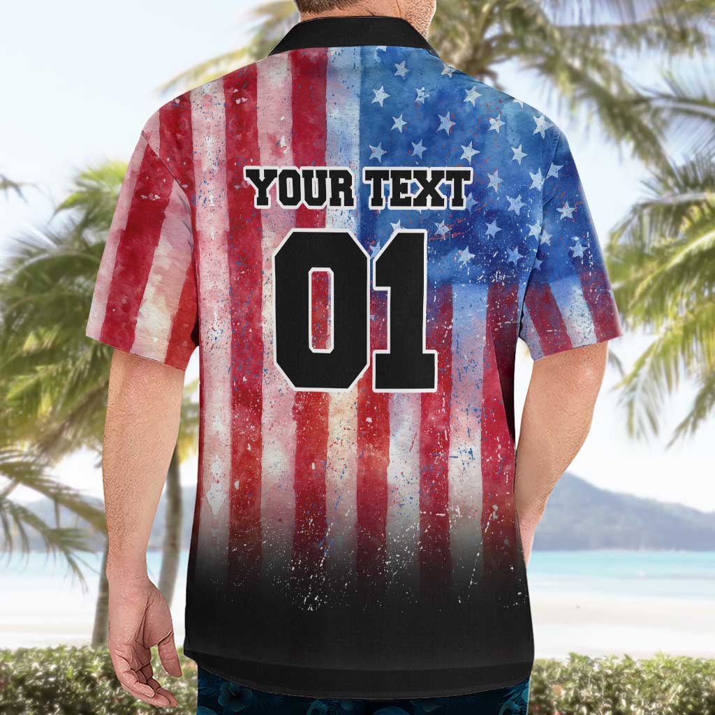 Personalized Motocross Rider Hawaiian Shirt with Distressed American Flag in Red White Blue Grunge Style - Wonder Print Shop