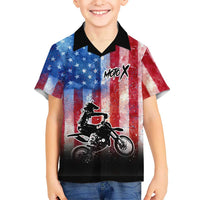 Personalized Motocross Rider Hawaiian Shirt with Distressed American Flag in Red White Blue Grunge Style - Wonder Print Shop