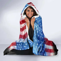 Personalized Motocross Rider Hooded Blanket with Distressed American Flag in Red White Blue Grunge Style - Wonder Print Shop