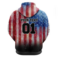 Personalized Motocross Rider Hoodie with Distressed American Flag in Red White Blue Grunge Style - Wonder Print Shop