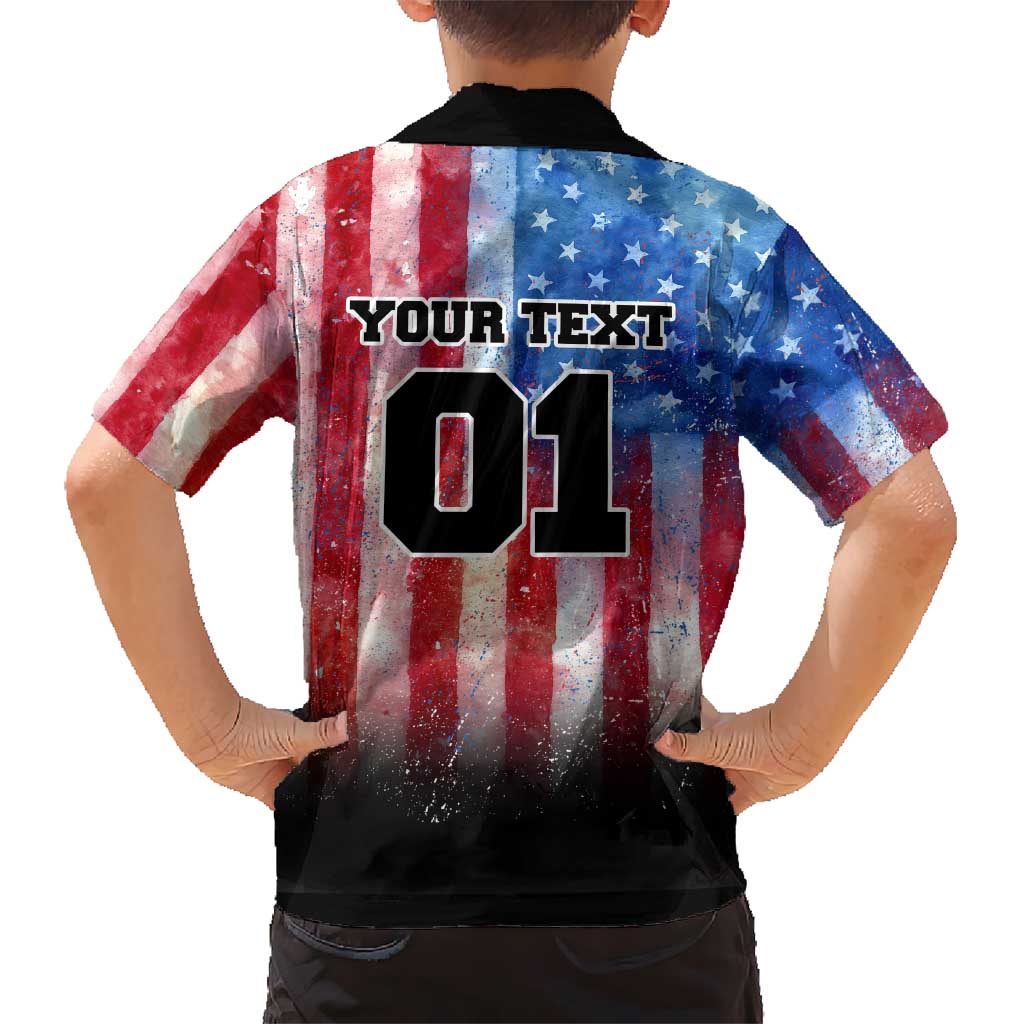 Personalized Motocross Rider Kid Hawaiian Shirt with Distressed American Flag in Red White Blue Grunge Style - Wonder Print Shop