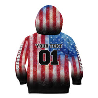 Personalized Motocross Rider Kid Hoodie with Distressed American Flag in Red White Blue Grunge Style - Wonder Print Shop