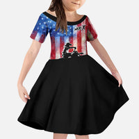Personalized Motocross Rider Kid Short Sleeve Dress with Distressed American Flag in Red White Blue Grunge Style - Wonder Print Shop