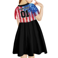 Personalized Motocross Rider Kid Short Sleeve Dress with Distressed American Flag in Red White Blue Grunge Style - Wonder Print Shop