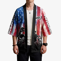 Personalized Motocross Rider Kimono with Distressed American Flag in Red White Blue Grunge Style - Wonder Print Shop