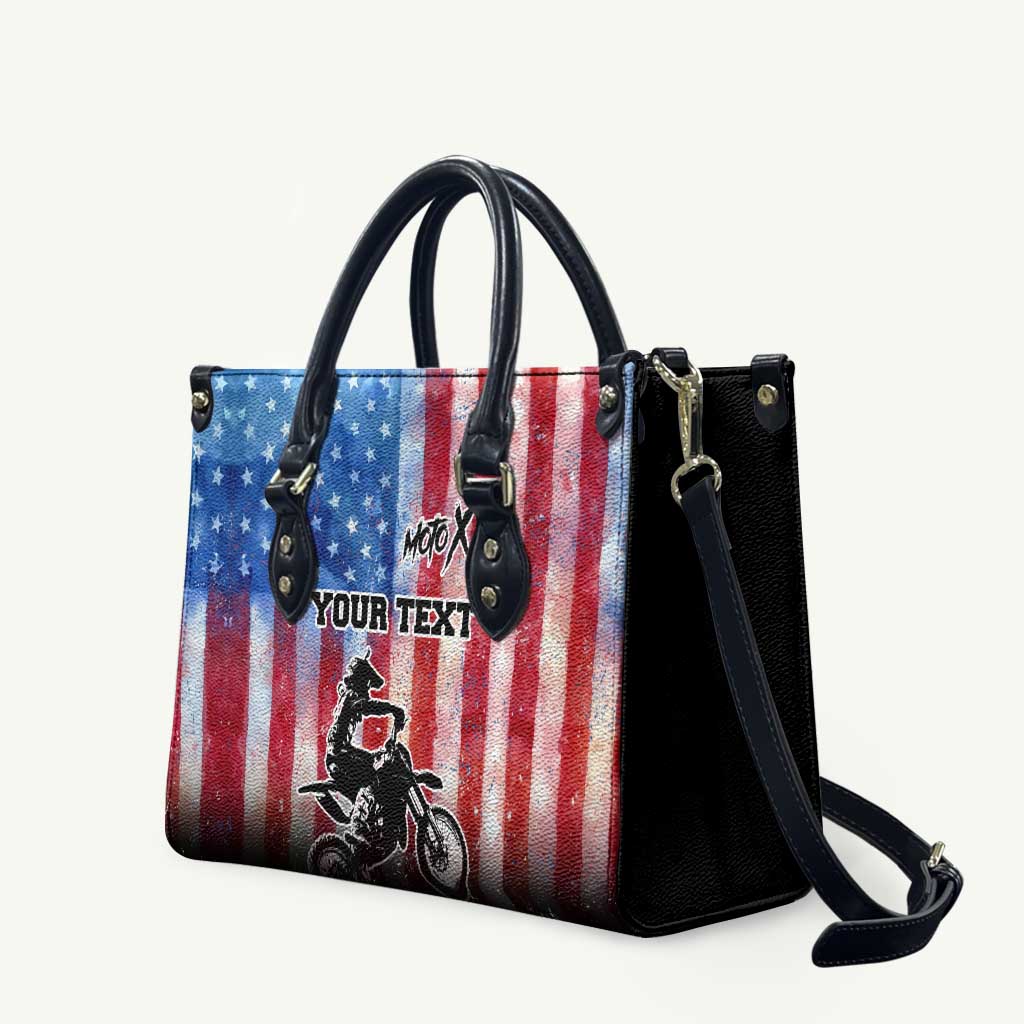 Personalized Motocross Rider Leather Bag with Distressed American Flag in Red White Blue Grunge Style - Wonder Print Shop