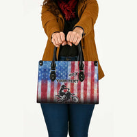 Personalized Motocross Rider Leather Bag with Distressed American Flag in Red White Blue Grunge Style - Wonder Print Shop