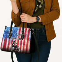 Personalized Motocross Rider Leather Bag with Distressed American Flag in Red White Blue Grunge Style - Wonder Print Shop